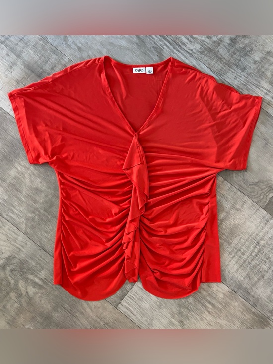 Cato Tops - Cato Vibrant Orange Ruffled V-Neck top-054